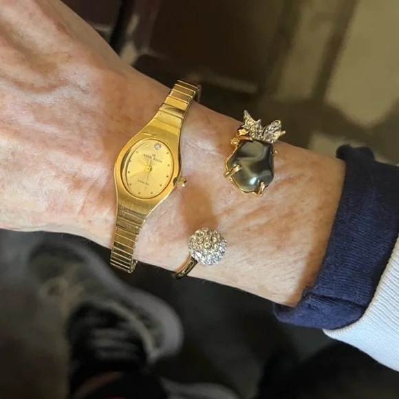 ANNE KLEIN • Vintage Gold Stretch Diamond Watch New Battery Ready To Wear - Picture 6 of 7